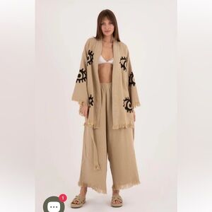 One size, organic Turkish cotton, boho, unisex, evil eye kimono set.